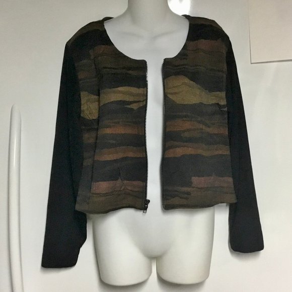 Retro Short Blazer/Shrug Camouflage Like Print Sz M - Picture 3 of 9